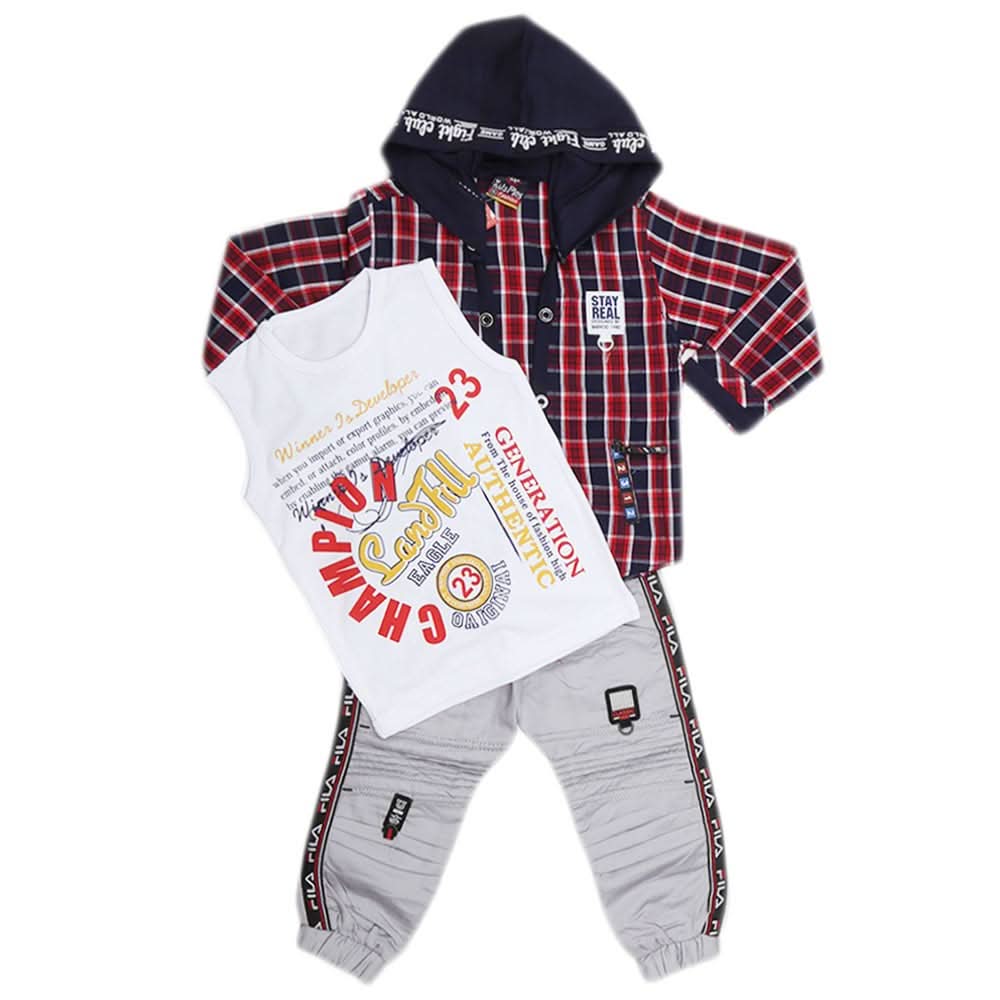 Boys Full Sleeves 3 Piece Suit - Red, Kids, Boys Sets And Suits, Chase Value, Chase Value