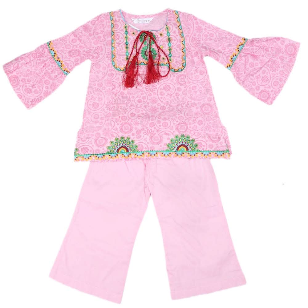 Girls Embroidered Cotton Suit 2 Pcs - Pink, Kids, Girls Sets And Suits, Chase Value, Chase Value