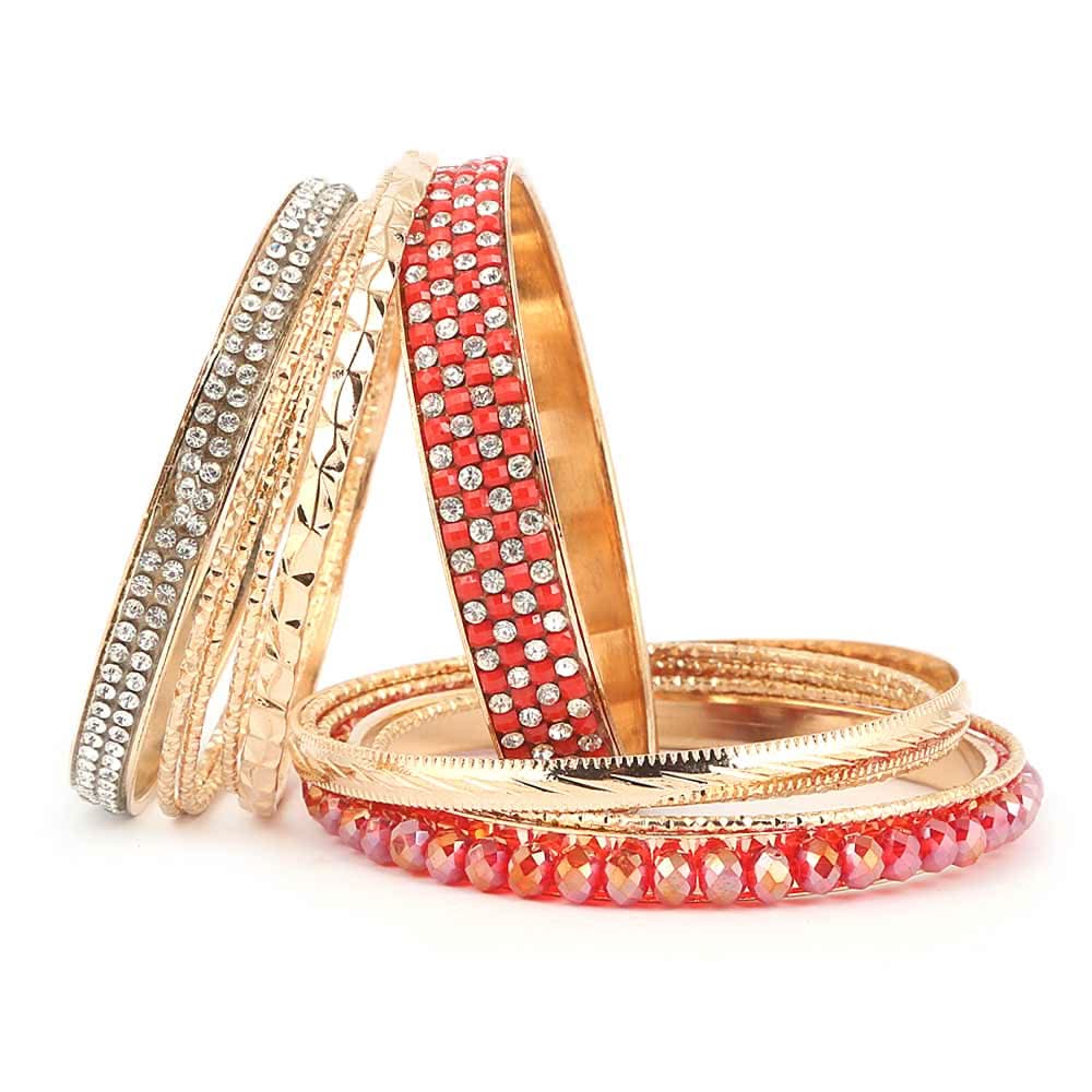 Women's Fancy Bangles 11 Pcs - Red - test-store-for-chase-value