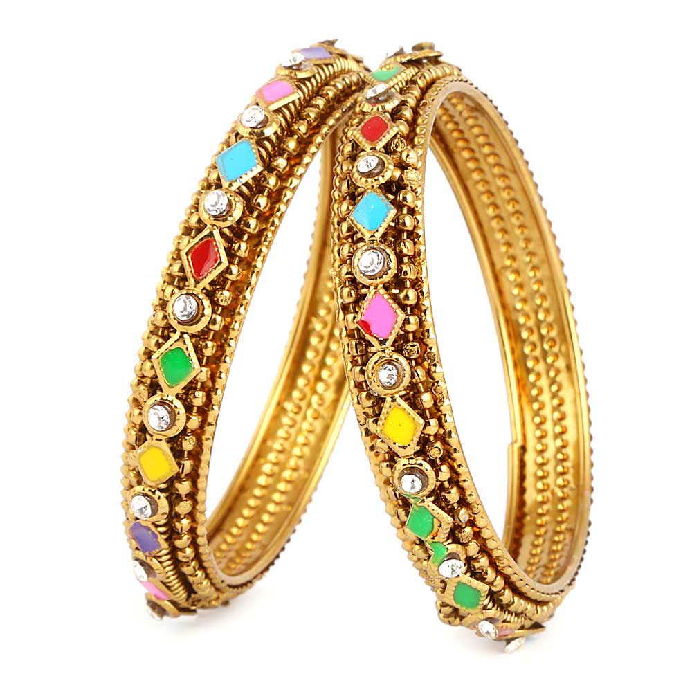 Women's Fancy Bangles 2 Pcs - Golden - test-store-for-chase-value