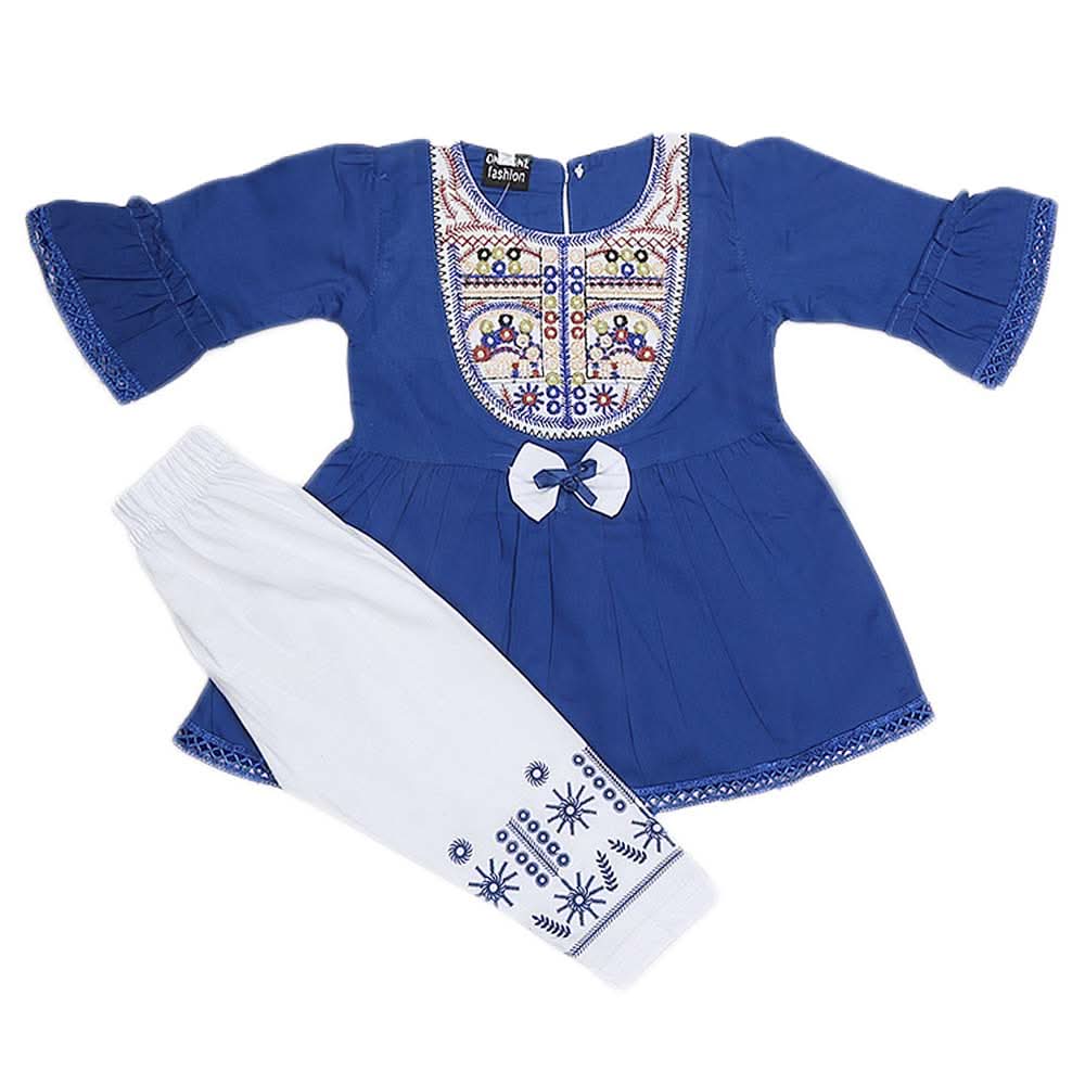 Girls Embroidered Cotton Suit 2 Pcs - Blue, Kids, Girls Sets And Suits, Chase Value, Chase Value