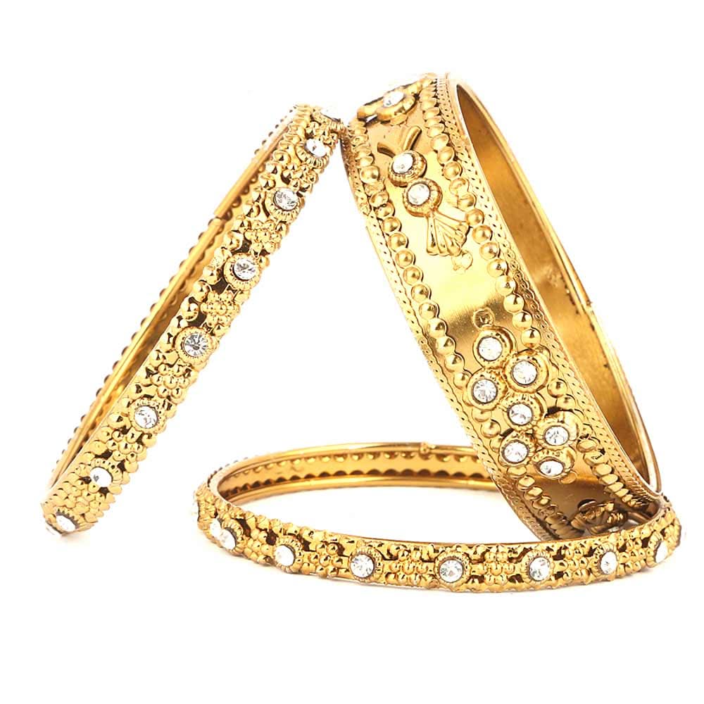 Women's Fancy Bangles 3 Pcs - Golden - test-store-for-chase-value