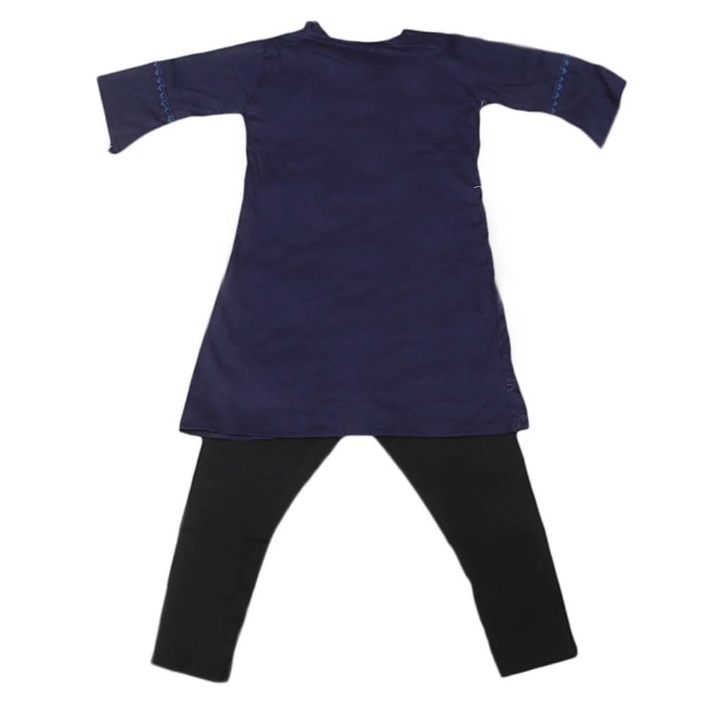 Girls Embroidered Cotton Suit 2 Pcs - Navy Blue, Kids, Girls Sets And Suits, Chase Value, Chase Value