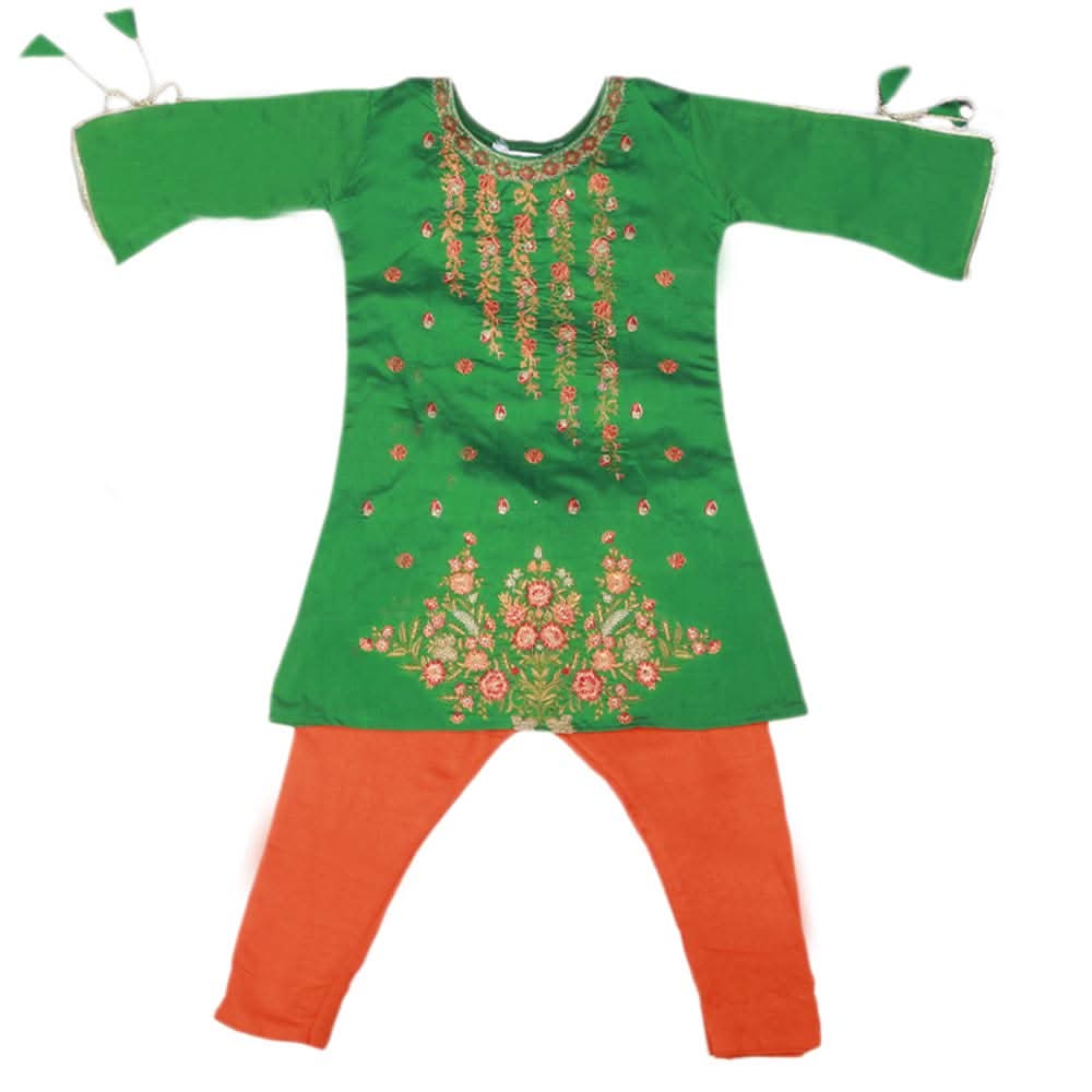 Girls Embroidered Masuri Suit 3 Pcs - Green, Kids, Girls Sets And Suits, Chase Value, Chase Value