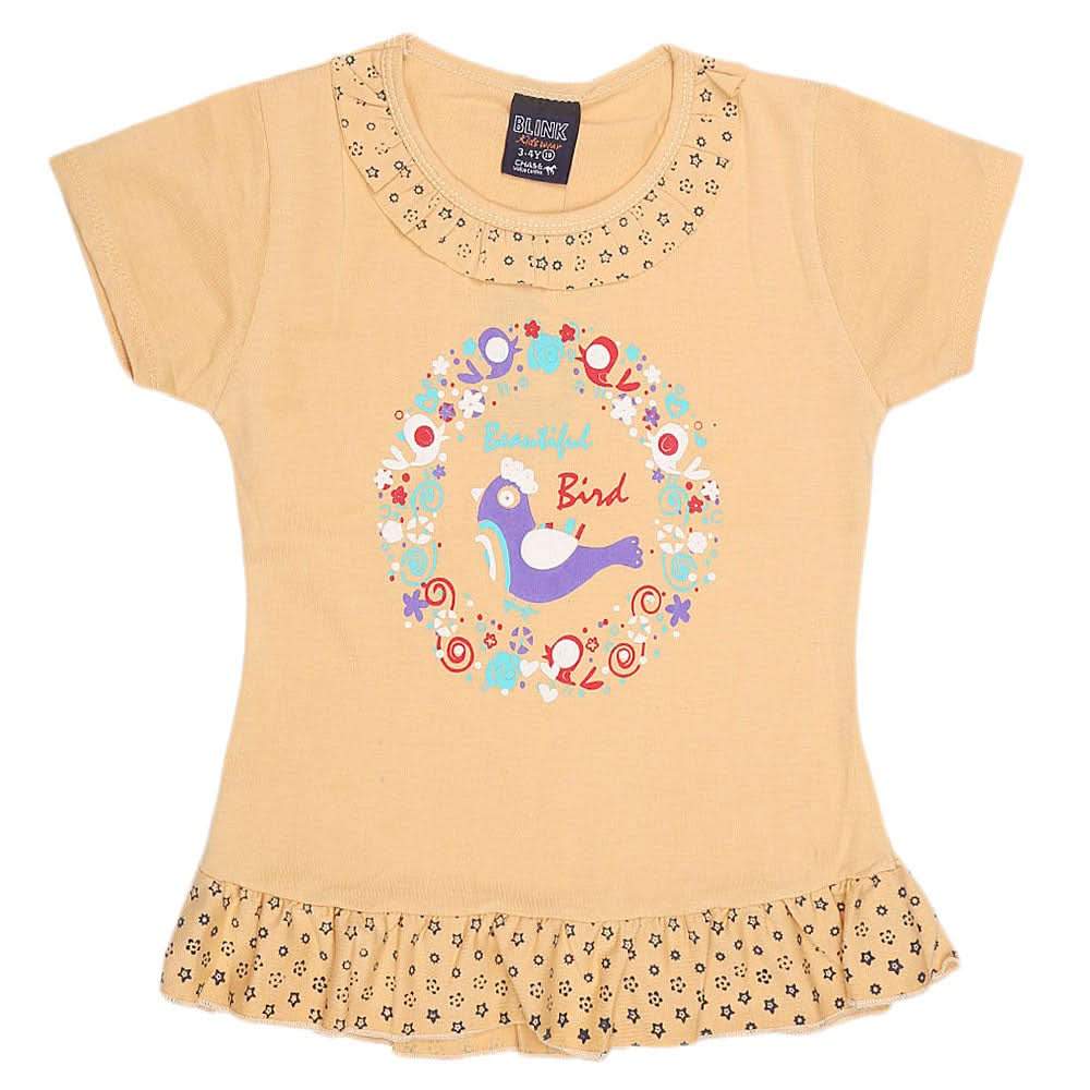 Girls Half Sleeve Printed T-Shirt - Mustard, Kids, Girls T-Shirts, Chase Value, Chase Value