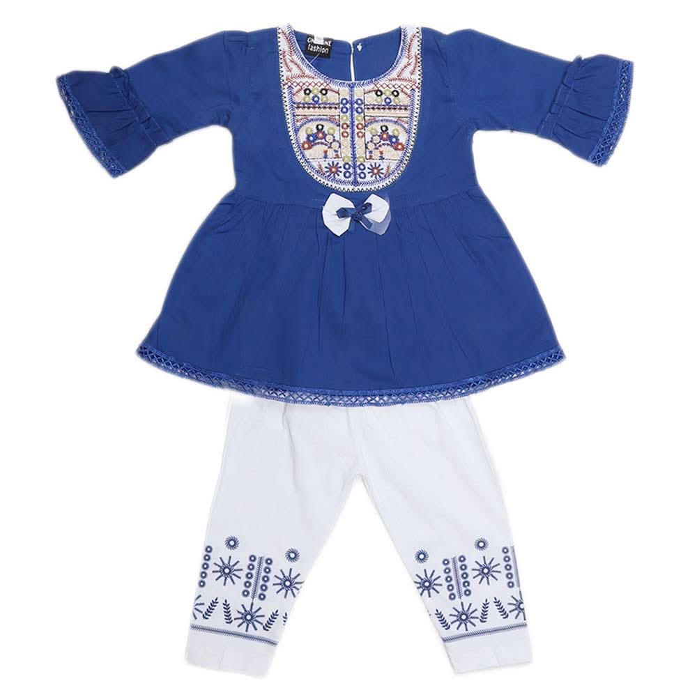 Girls Embroidered Cotton Suit 2 Pcs - Blue, Kids, Girls Sets And Suits, Chase Value, Chase Value