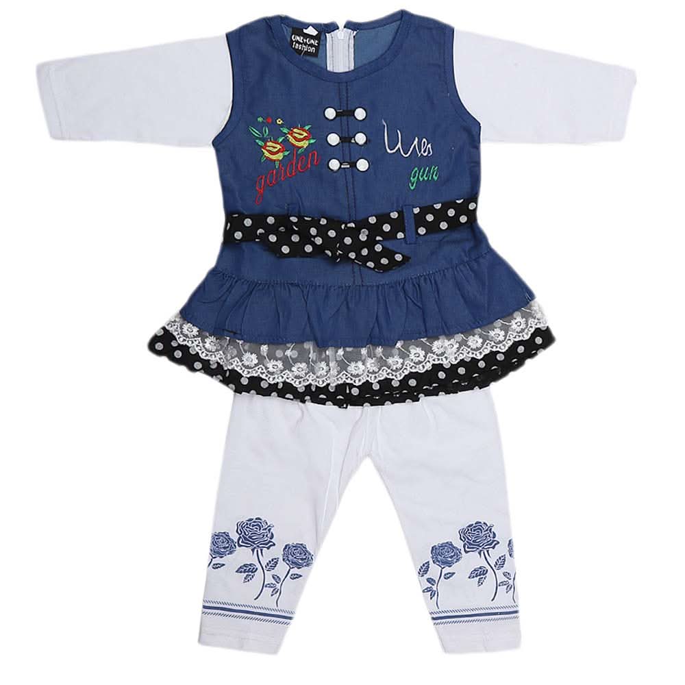 Girls Embroidered Cotton Suit 2 Pcs - Blue, Kids, Girls Sets And Suits, Chase Value, Chase Value