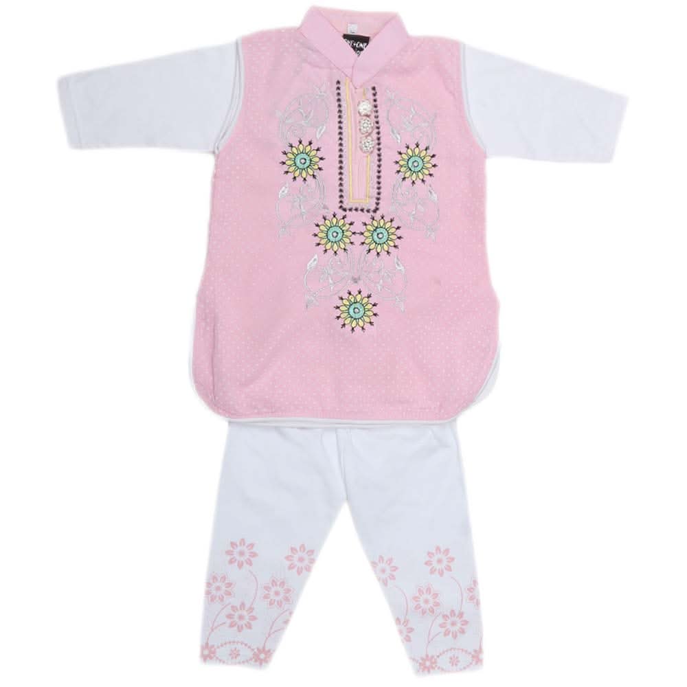 Girls Embroidered Cotton Suit 2 Pcs - Pink, Kids, Girls Sets And Suits, Chase Value, Chase Value