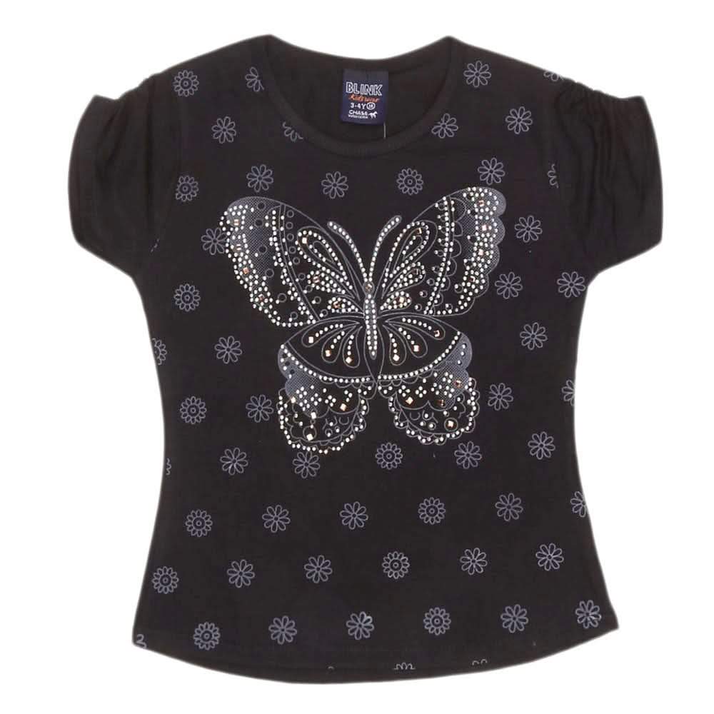 Girls Half Sleeve Fancy T-Shirt - Black, Kids, Girls T-Shirts, Chase Value, Chase Value