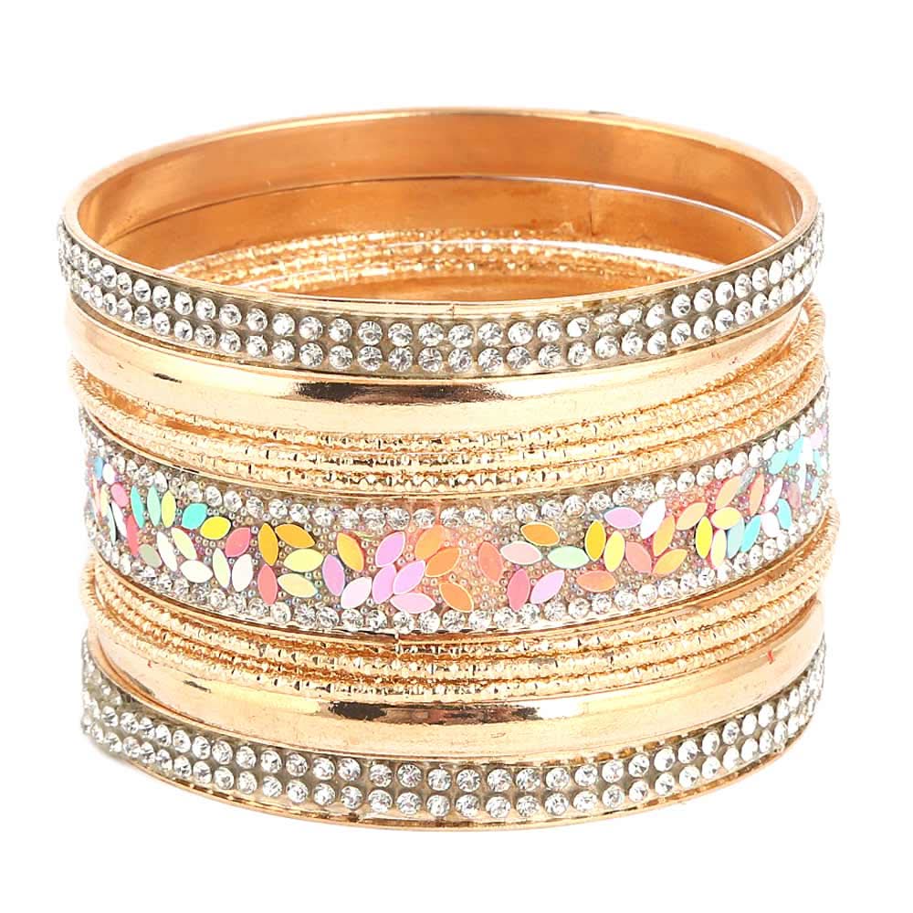 Women's Fancy Bangles 12 Pcs - Golden - test-store-for-chase-value