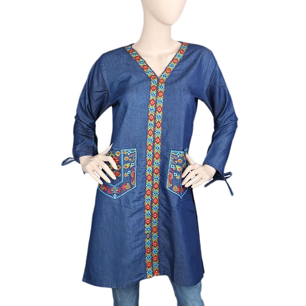 Women's Embroidery Kurti - Blue, Women, Ready Kurtis, Chase Value, Chase Value