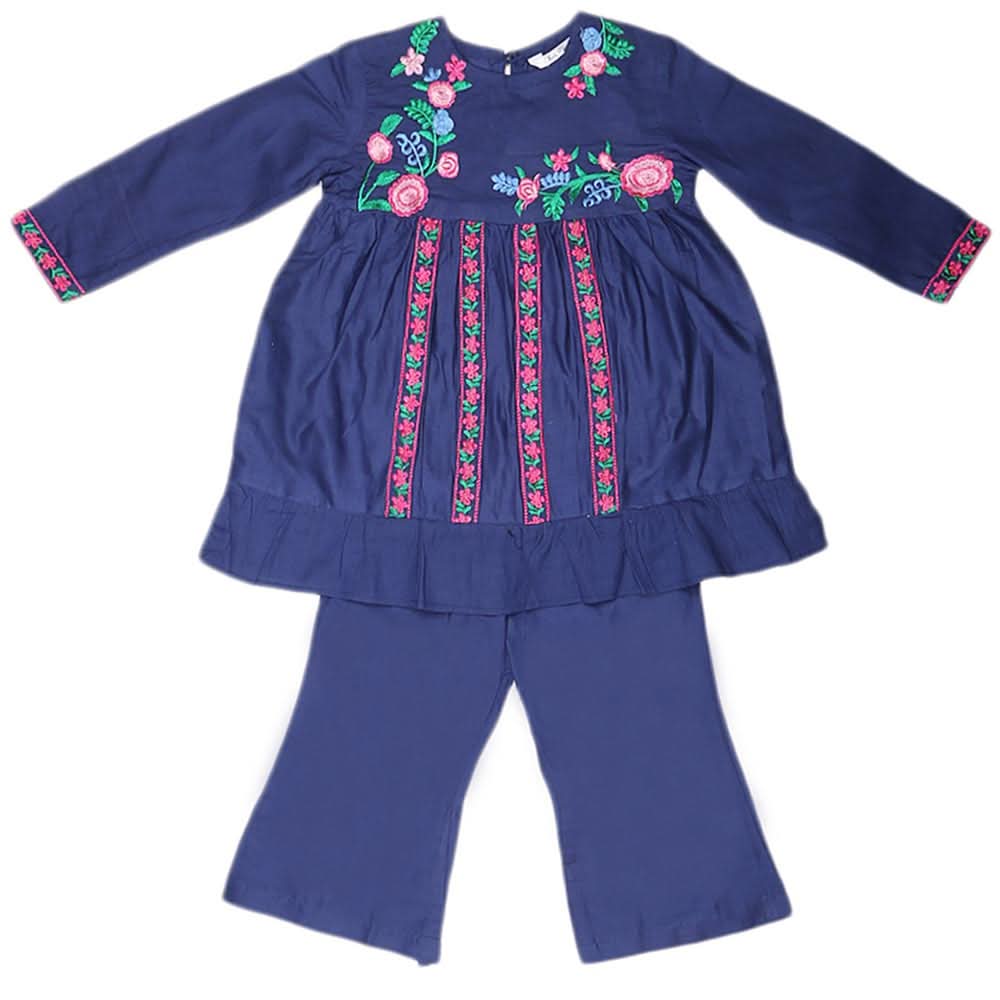 Girls Embroidered Cotton Suit 2 Pcs - Blue, Kids, Girls Sets And Suits, Chase Value, Chase Value