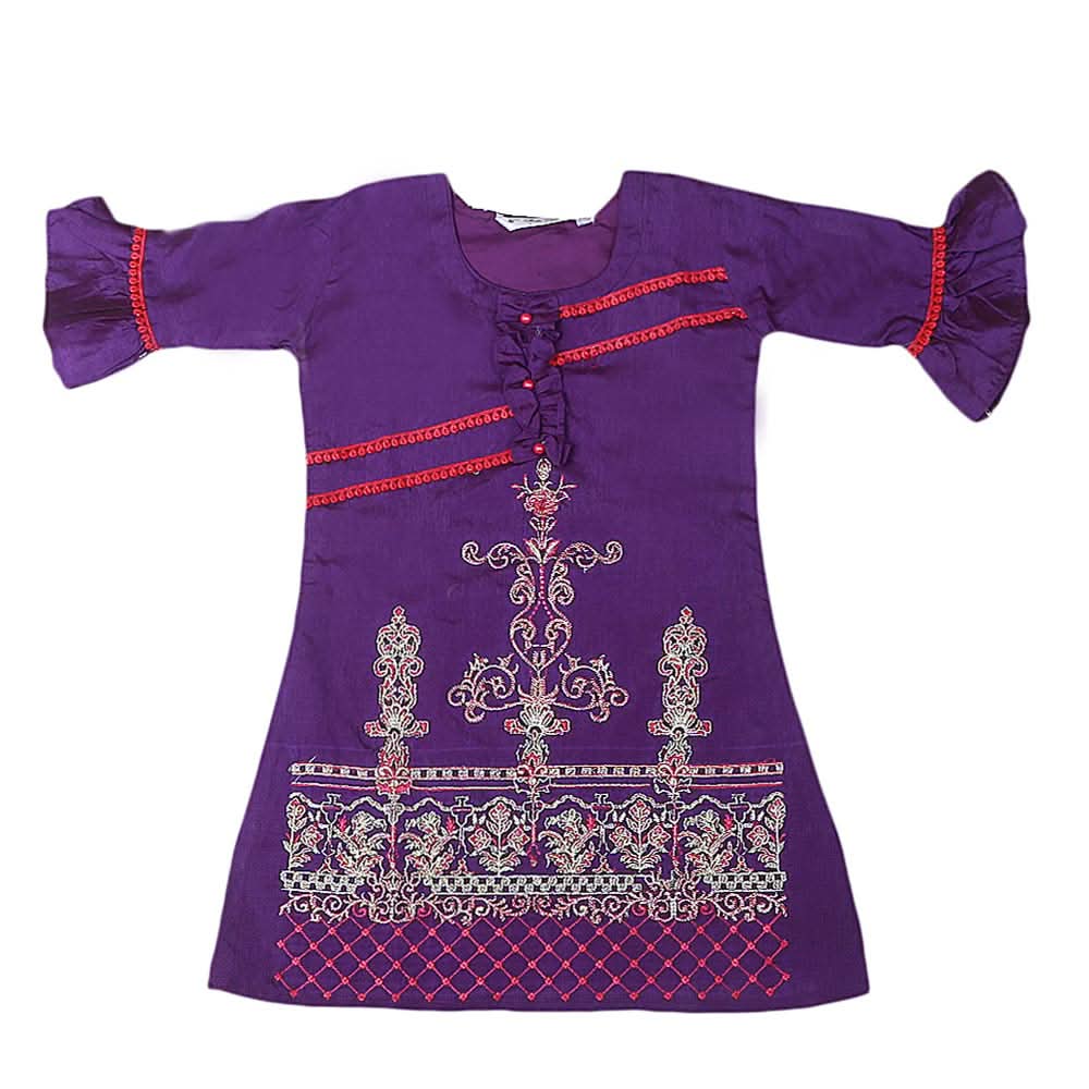 Girls Embroidered Masuri Suit 3 Pcs - Purple, Kids, Girls Sets And Suits, Chase Value, Chase Value