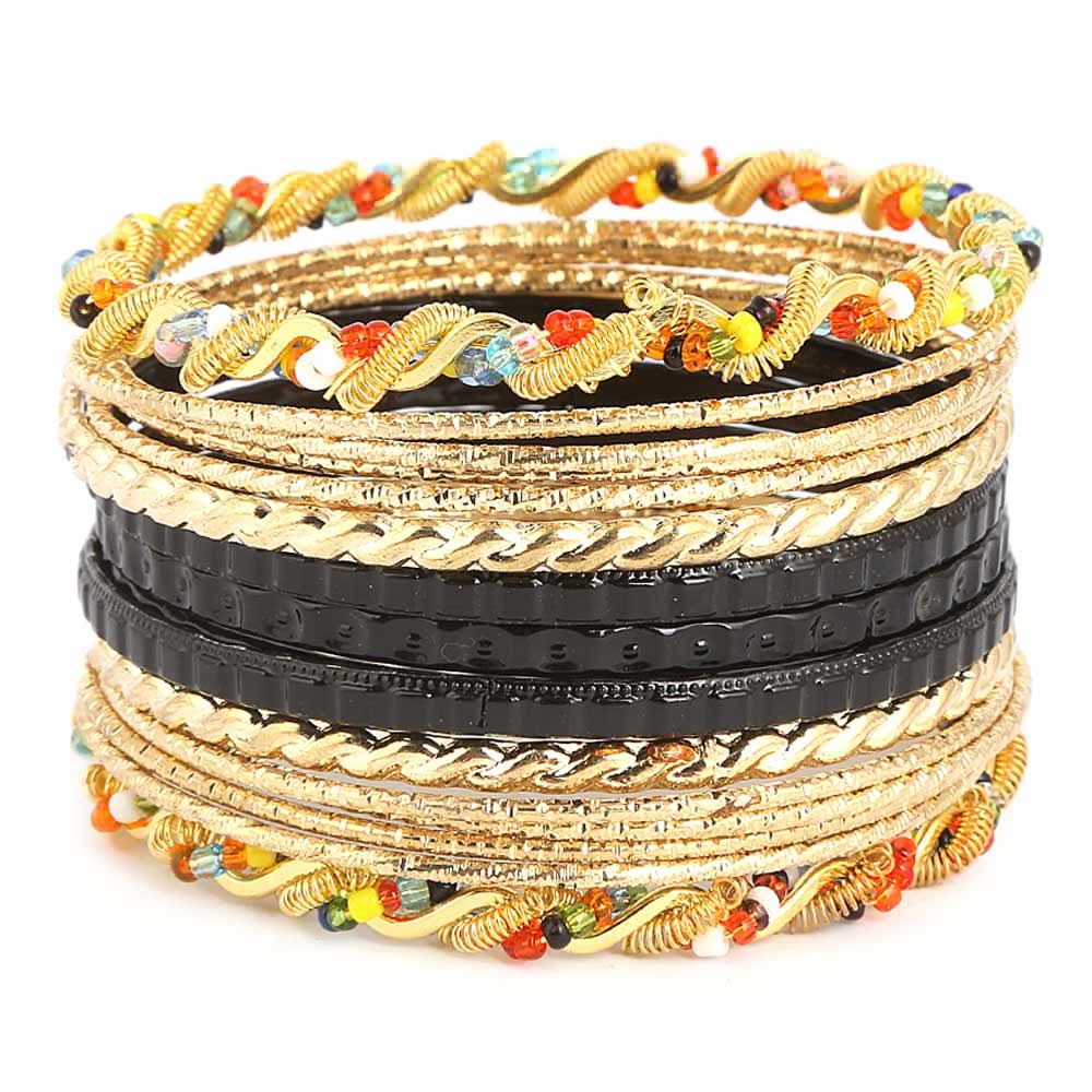 Women's Fancy Bangles 16 Pcs - Golden - Black - test-store-for-chase-value