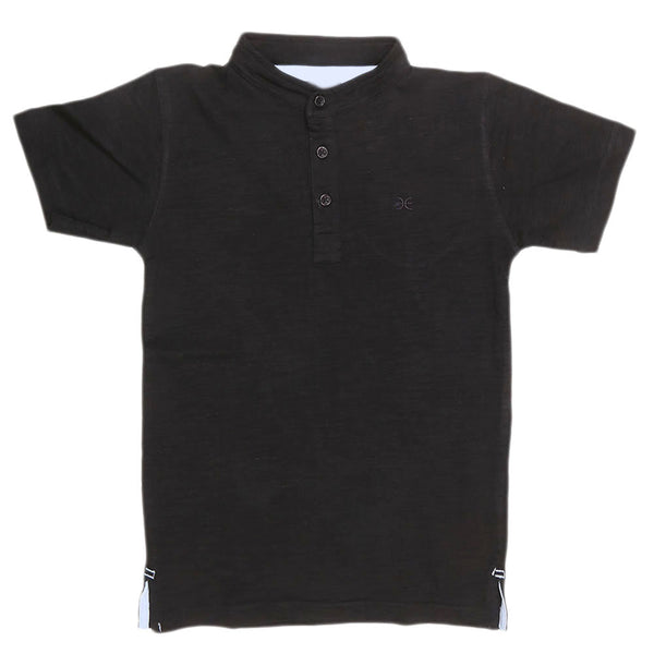 Boys Eminent Sherwani Collar T-Shirt - Black, Kids, Boys T-Shirts, Chase Value, Chase Value
