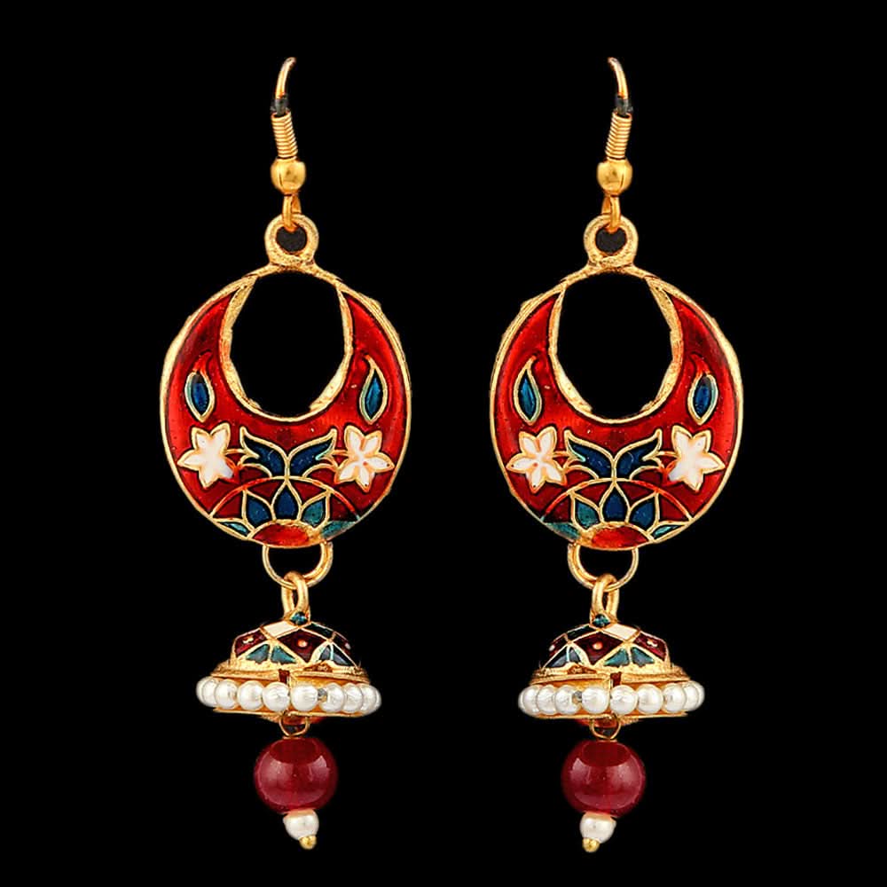 Women's Fancy Ear Jhumki - Golden - Red, Jewellery, Chase Value, Chase Value