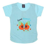 Girls Half Sleeve Embroidered T-Shirt - Cyan, Kids, Girls T-Shirts, Chase Value, Chase Value