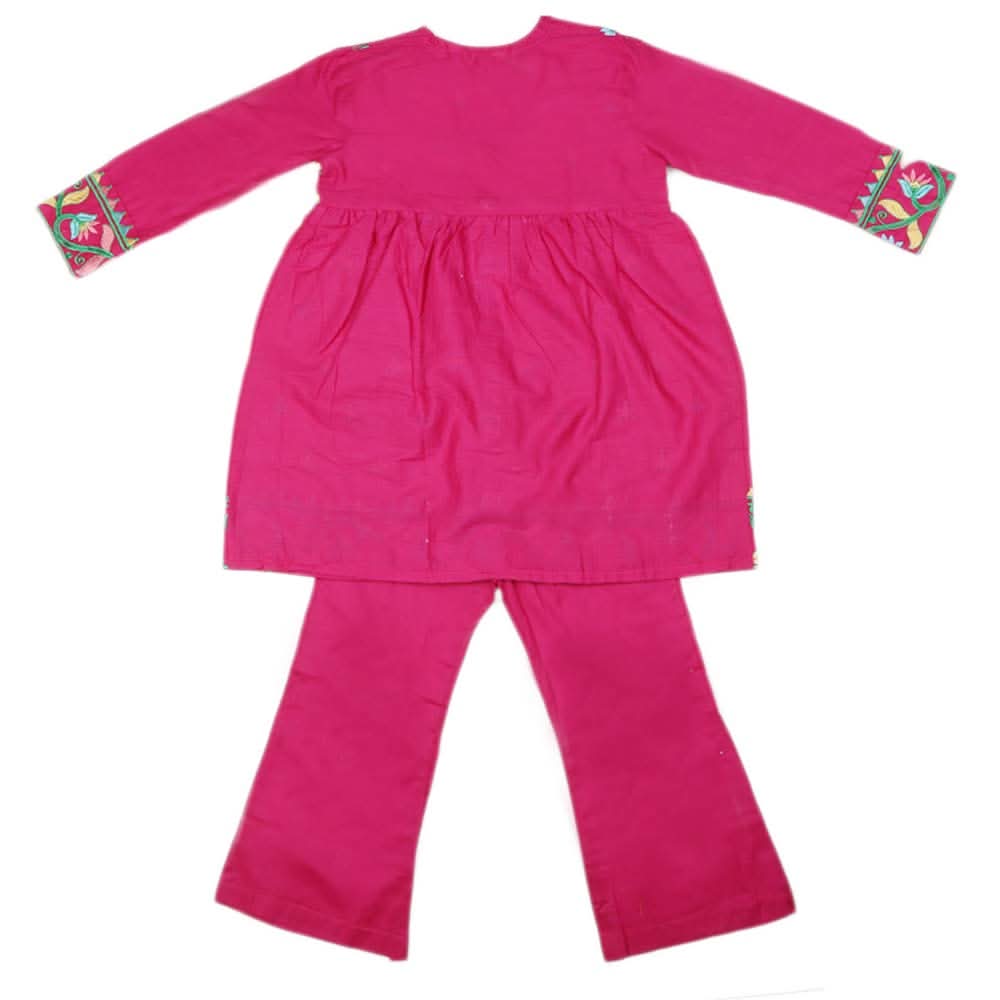 Girls Embroidered Cotton Suit 3 Pcs - Dark Pink, Kids, Girls Sets And Suits, Chase Value, Chase Value