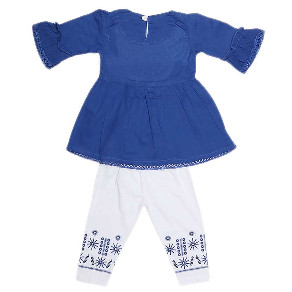 Girls Embroidered Cotton Suit 2 Pcs - Blue, Kids, Girls Sets And Suits, Chase Value, Chase Value