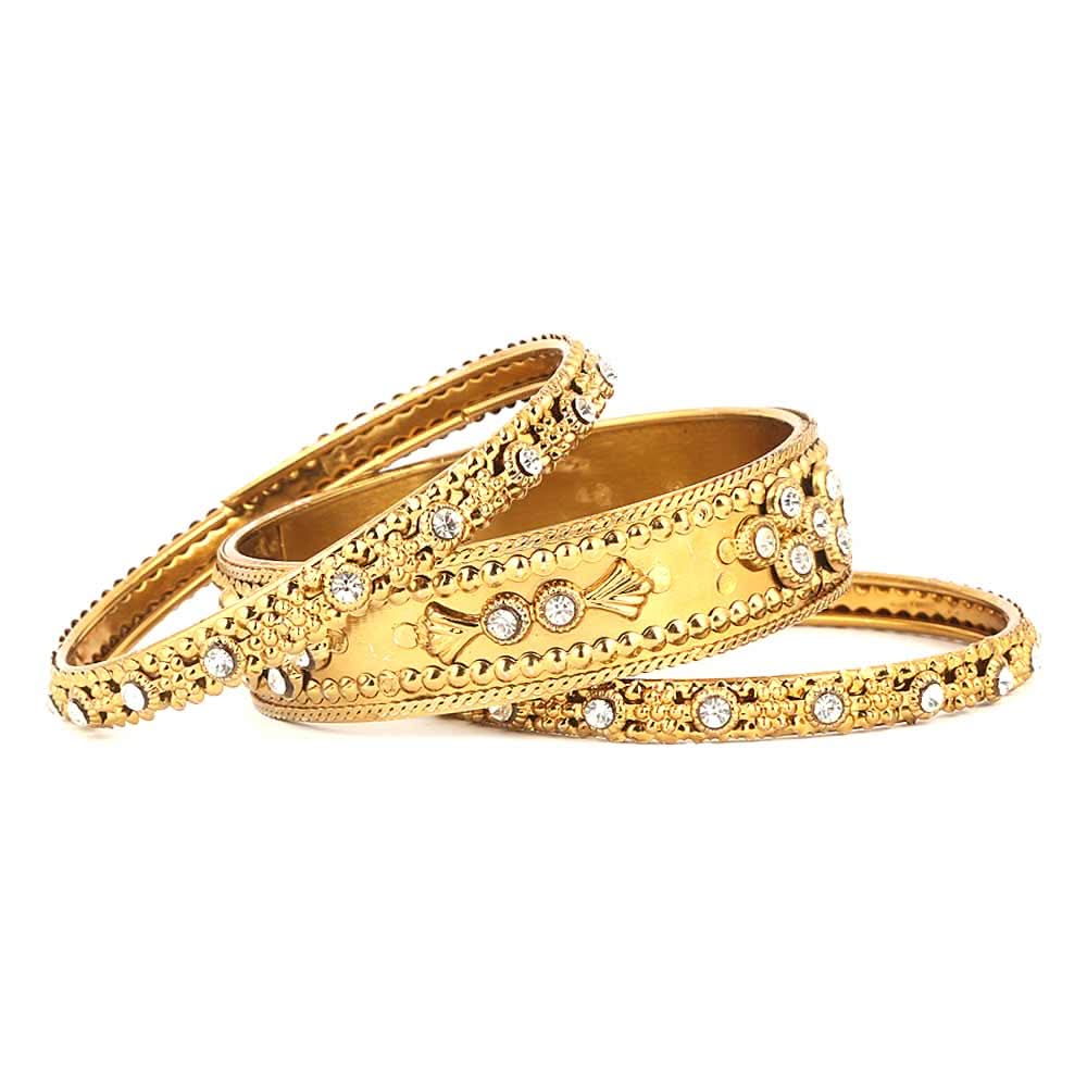 Women's Fancy Bangles 3 Pcs - Golden - test-store-for-chase-value
