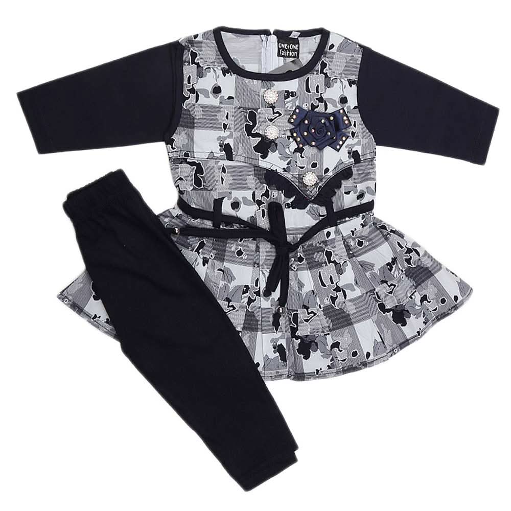 Girls Embroidered Cotton Suit 2 Pcs - Navy Blue, Kids, Girls Sets And Suits, Chase Value, Chase Value