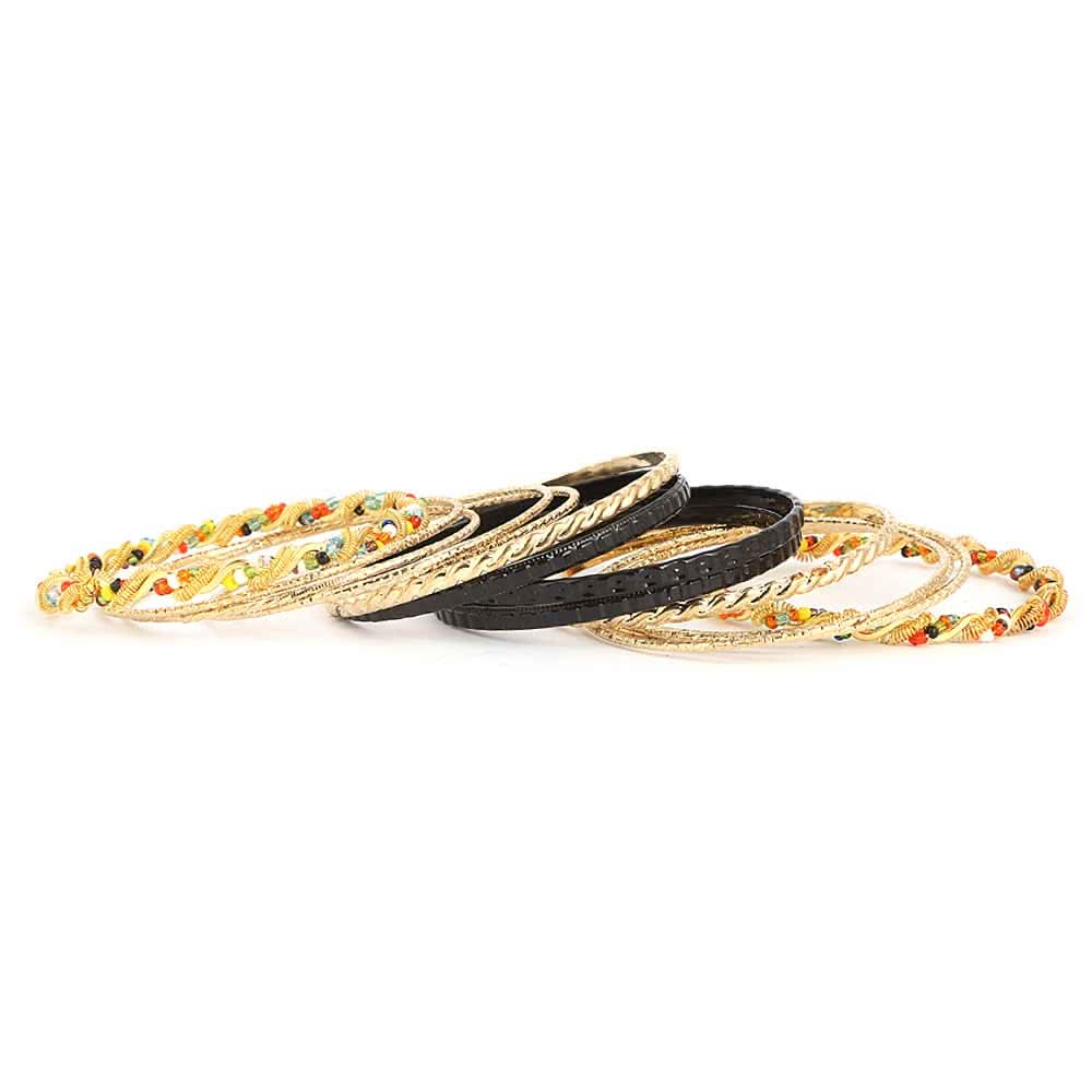 Women's Fancy Bangles 16 Pcs - Golden - Black - test-store-for-chase-value