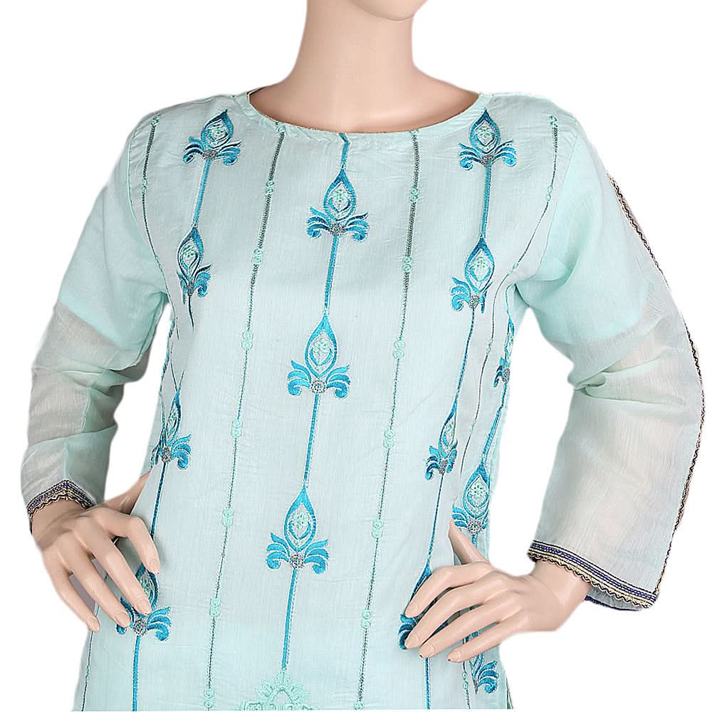 Women's Fancy Embroidered Kurti - Cyan, Women, Ready Kurtis, Chase Value, Chase Value