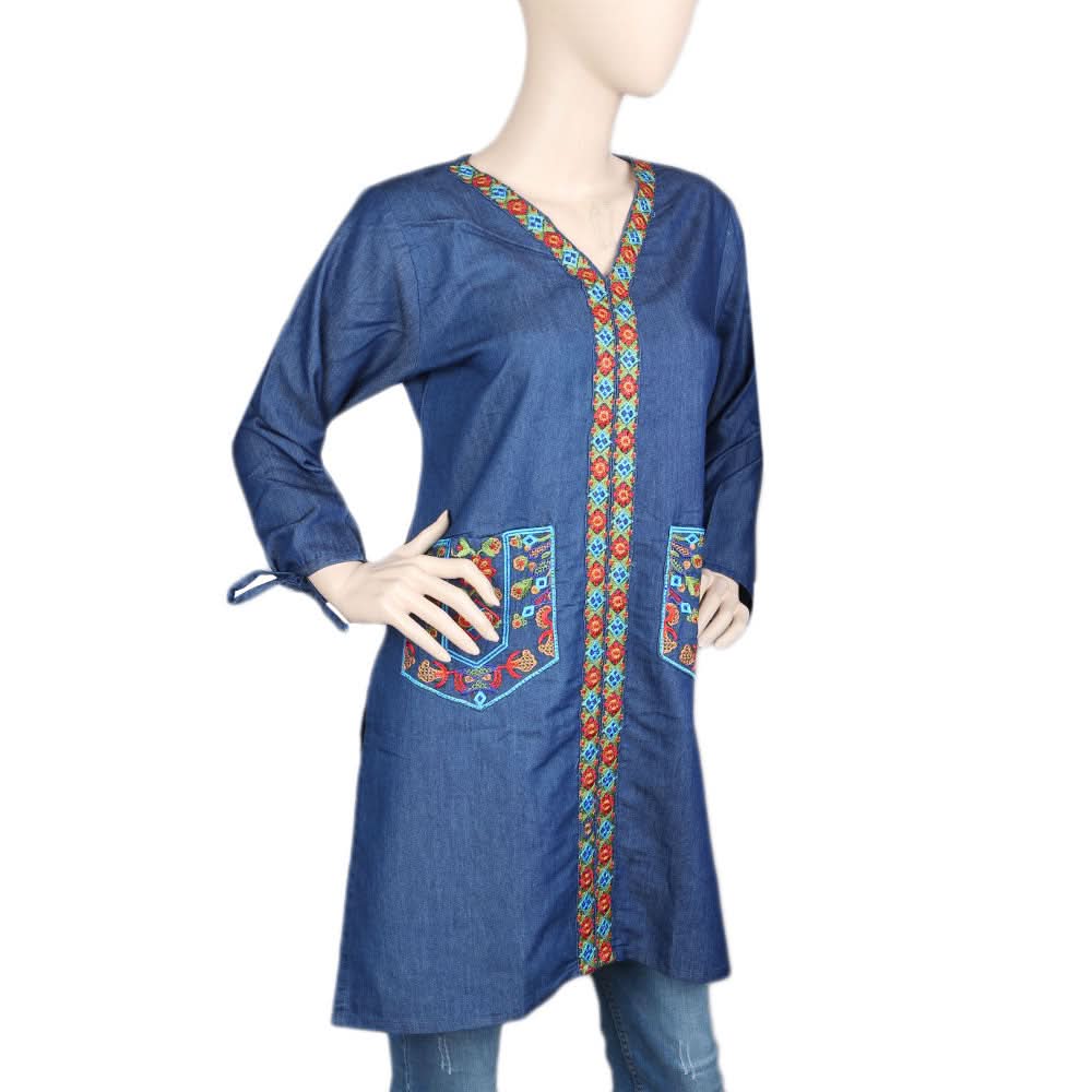 Women's Embroidery Kurti - Blue, Women, Ready Kurtis, Chase Value, Chase Value
