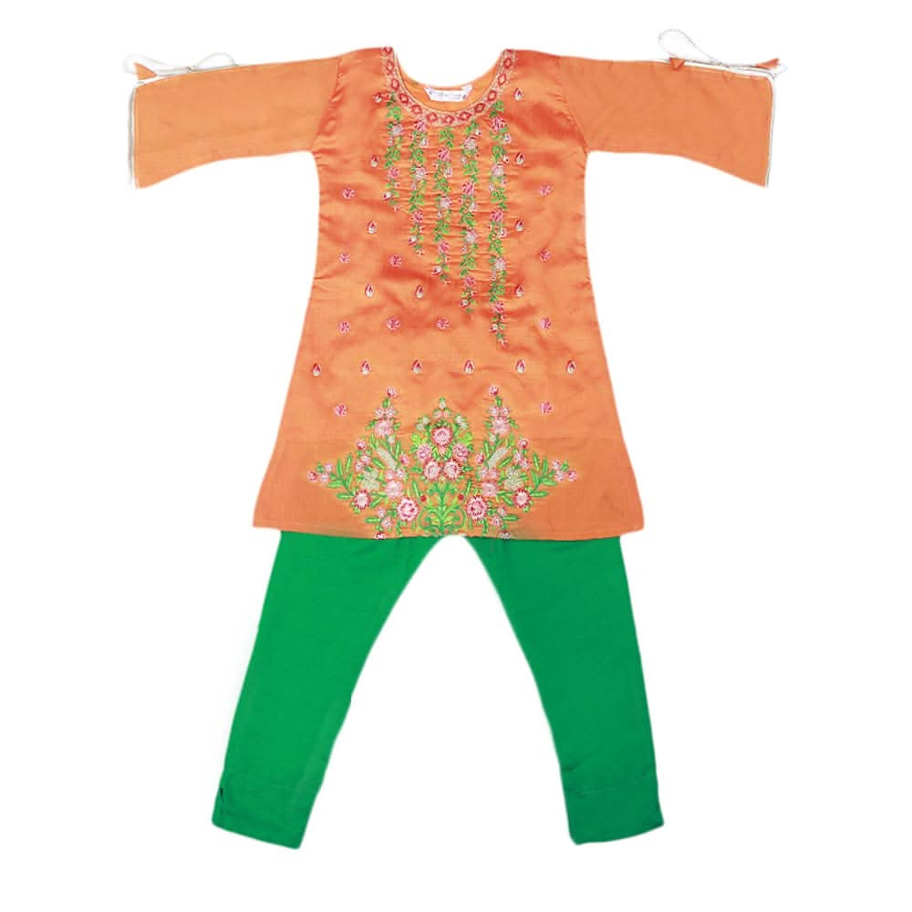 Girls Embroidered Masuri Suit 3 Pcs - Orange, Kids, Girls Sets And Suits, Chase Value, Chase Value