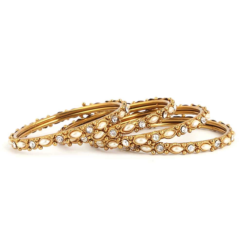 Girl's Fancy Bangles 4 Pcs - Golden - White - test-store-for-chase-value