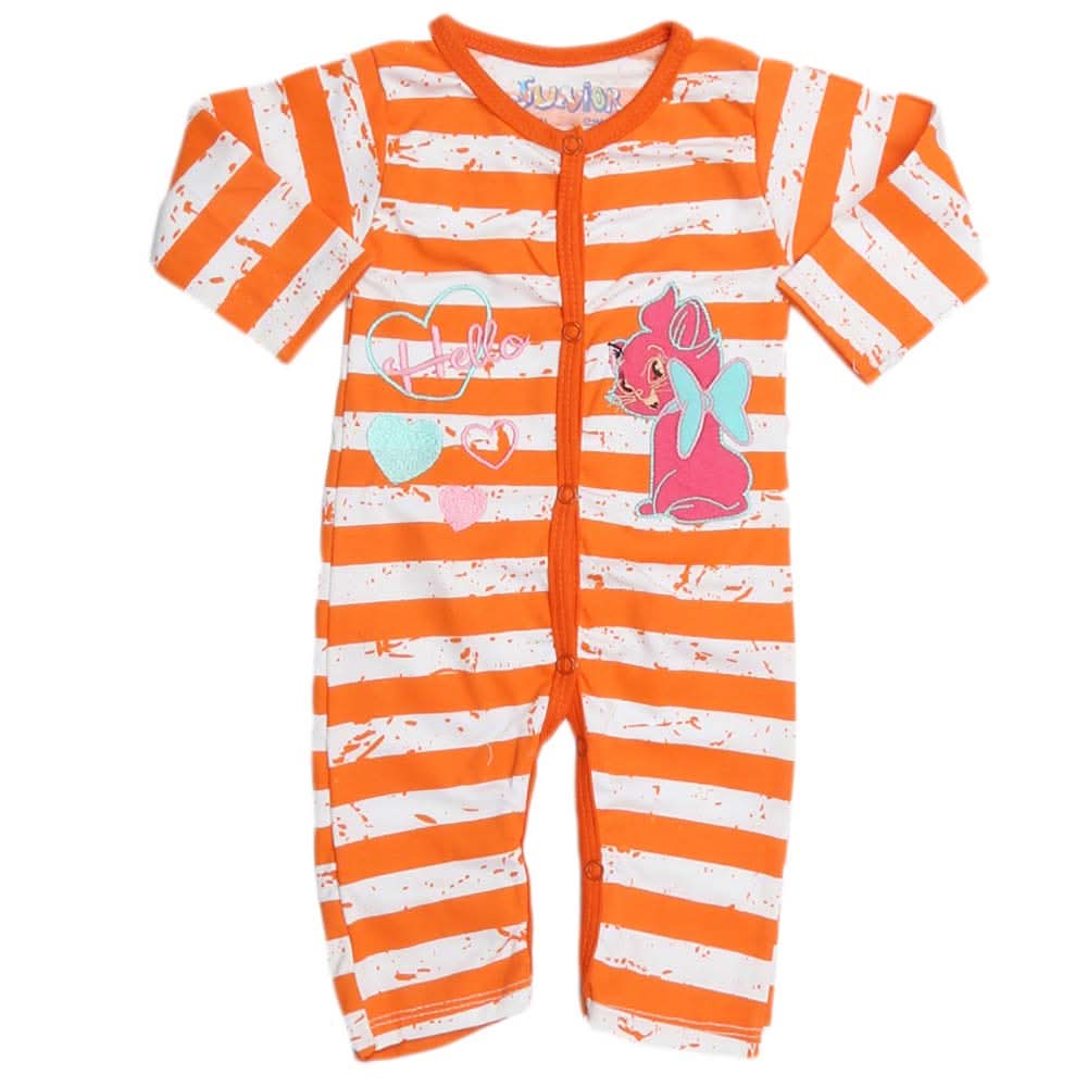 Newborn Girls Full Sleeves Romper - Orange, Kids, NB Girls Rompers, Chase Value, Chase Value