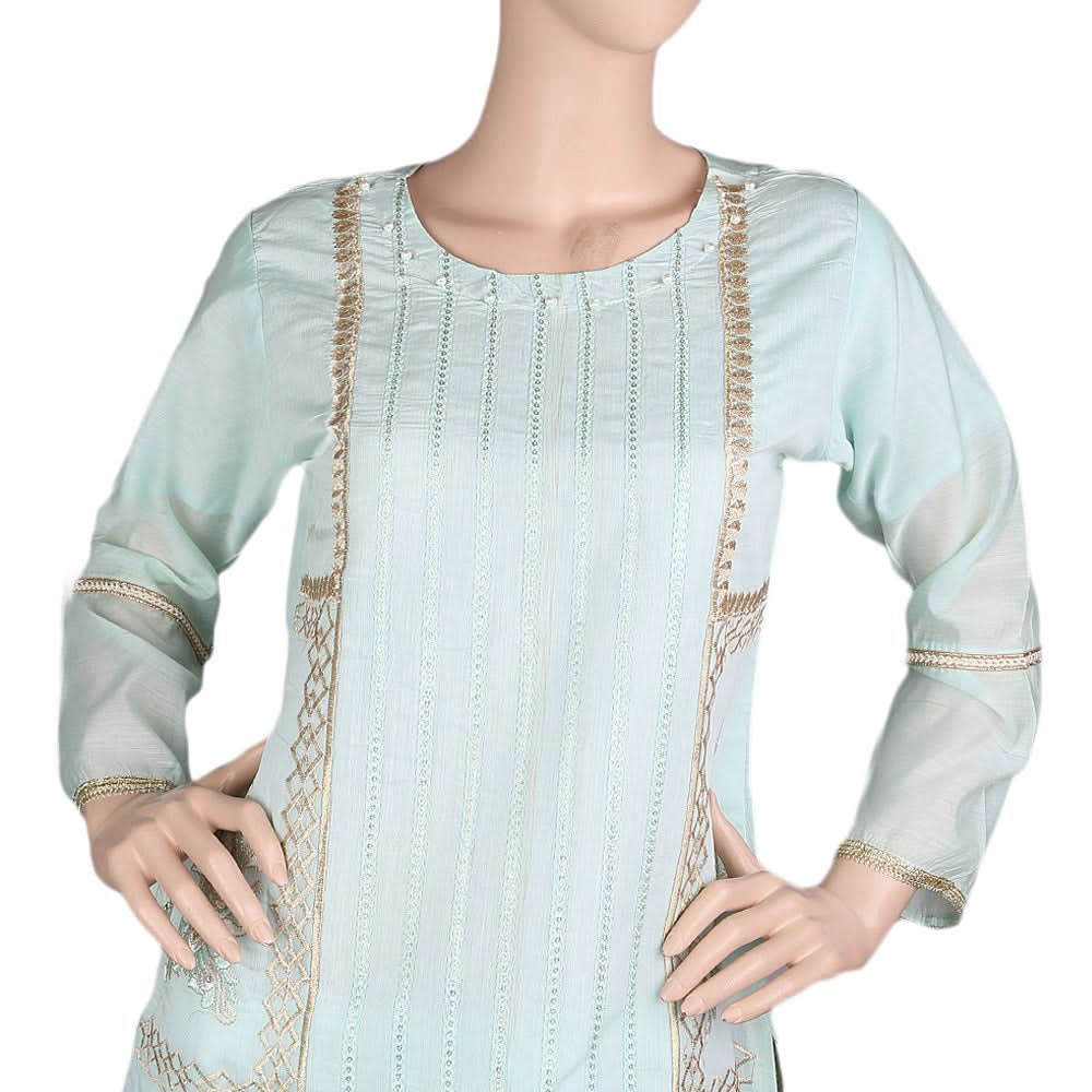 Women's Fancy Embroidered Kurti - Cyan, Women, Ready Kurtis, Chase Value, Chase Value