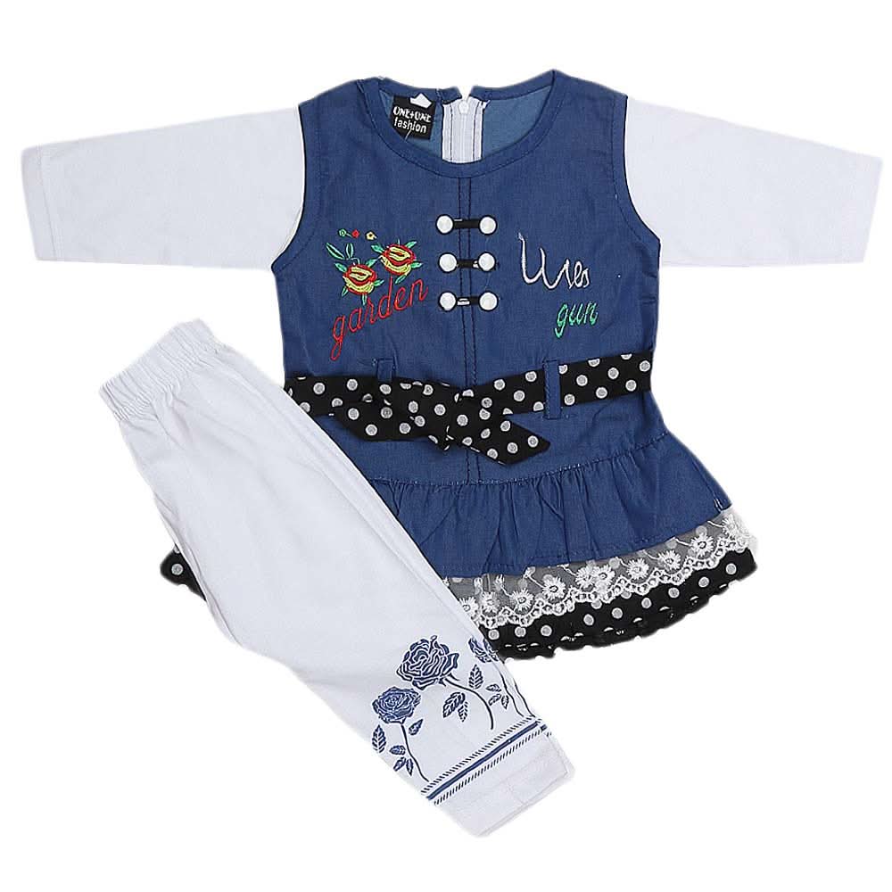 Girls Embroidered Cotton Suit 2 Pcs - Blue, Kids, Girls Sets And Suits, Chase Value, Chase Value