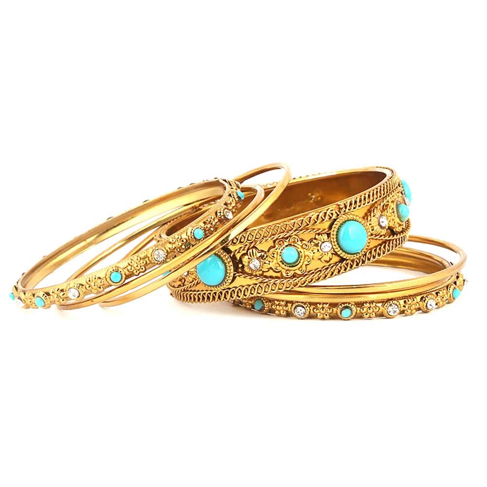 Women's Fancy Bangles 7 Pcs - Golden - Blue - test-store-for-chase-value
