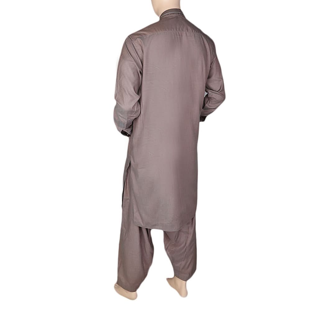 Men's Embroidered Shalwar Kameez Band Collar - Coffee, Men, Shalwar Kameez, Chase Value, Chase Value