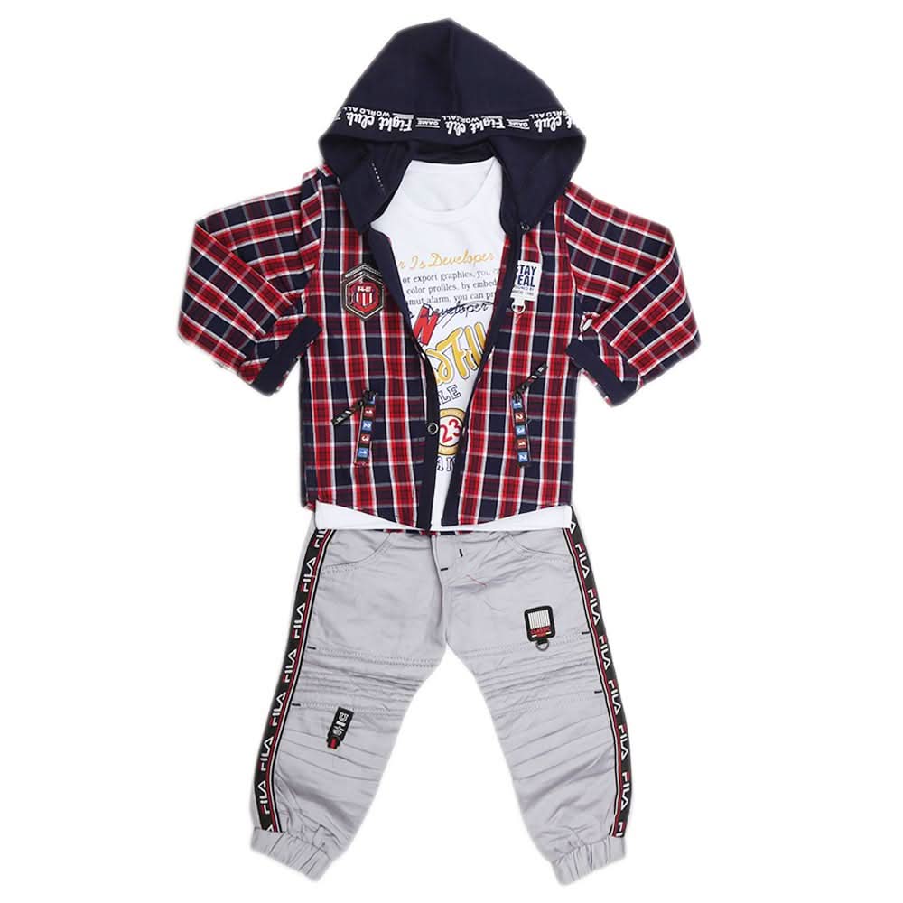 Boys Full Sleeves 3 Piece Suit - Red, Kids, Boys Sets And Suits, Chase Value, Chase Value