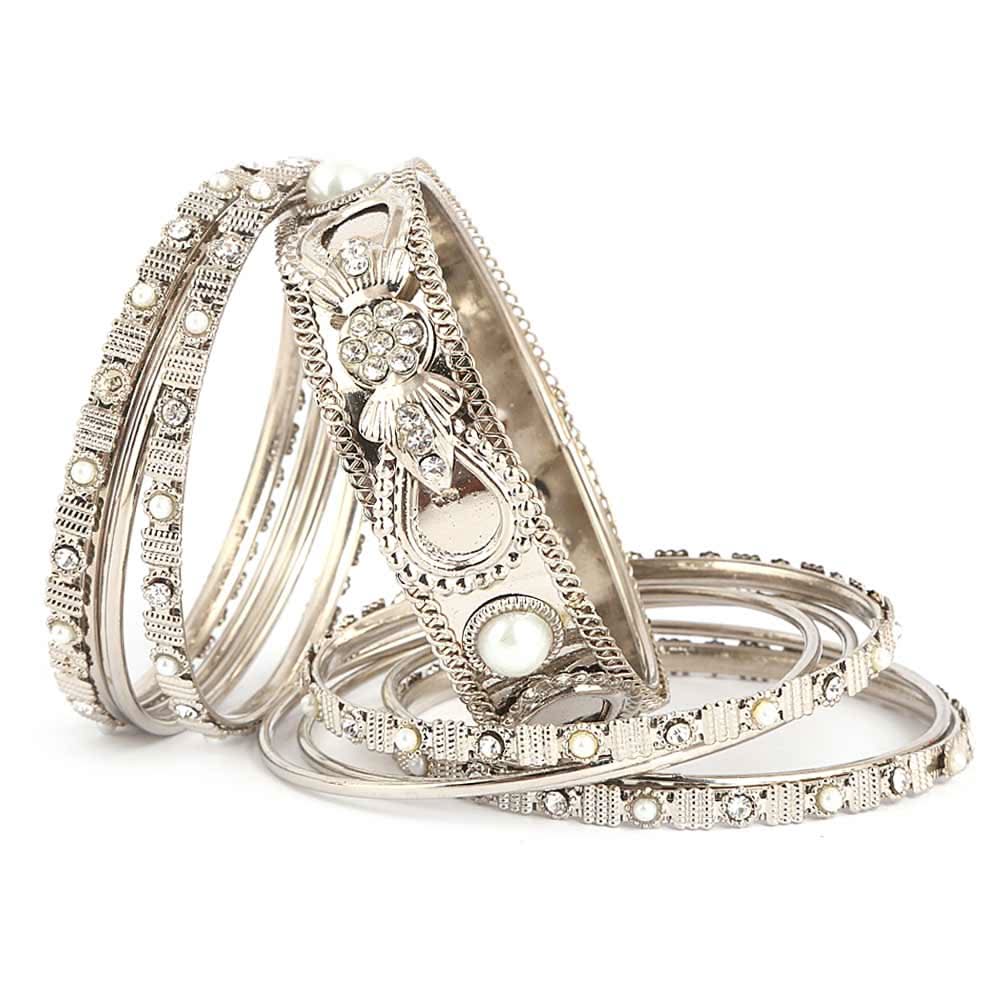 Women's Fancy Bangles 11 Pcs - Silver - test-store-for-chase-value