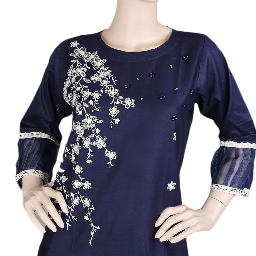 Women's Embroidered Kurti - Navy Blue, Women, Ready Kurtis, Chase Value, Chase Value