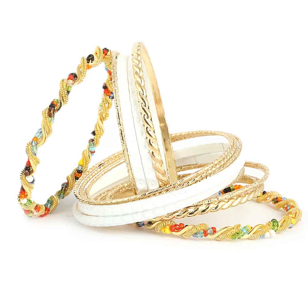 Women's Fancy Bangles 16 Pcs - Golden - White - test-store-for-chase-value