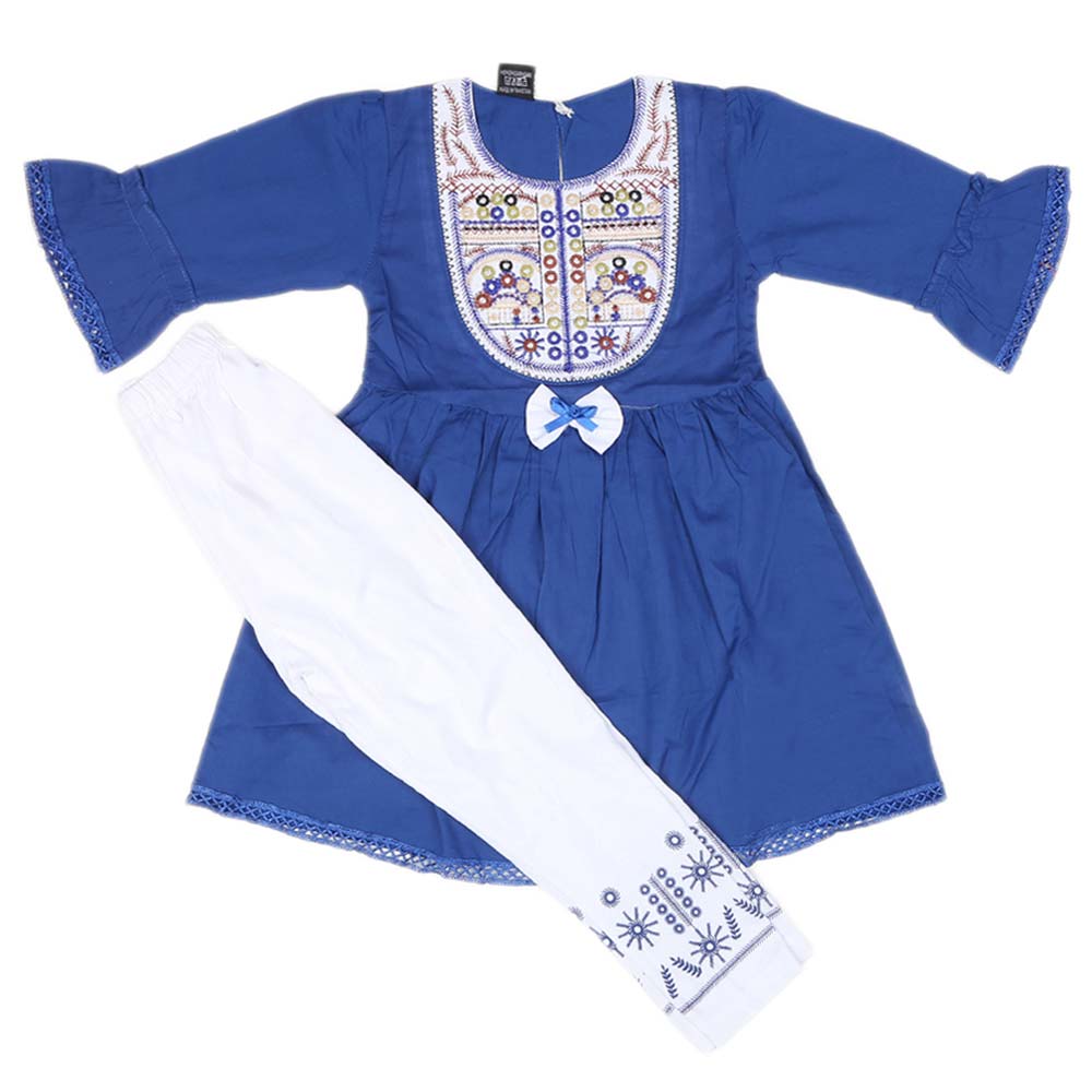 Girls Embroidered Cotton Suit 2 Pcs - Blue, Kids, Girls Sets And Suits, Chase Value, Chase Value
