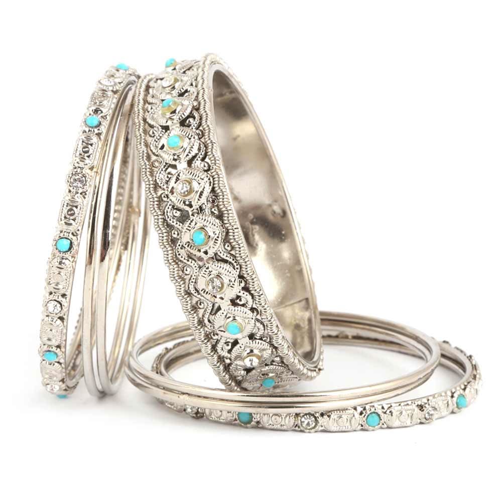 Women's Fancy Bangles 7 Pcs - Silver - test-store-for-chase-value