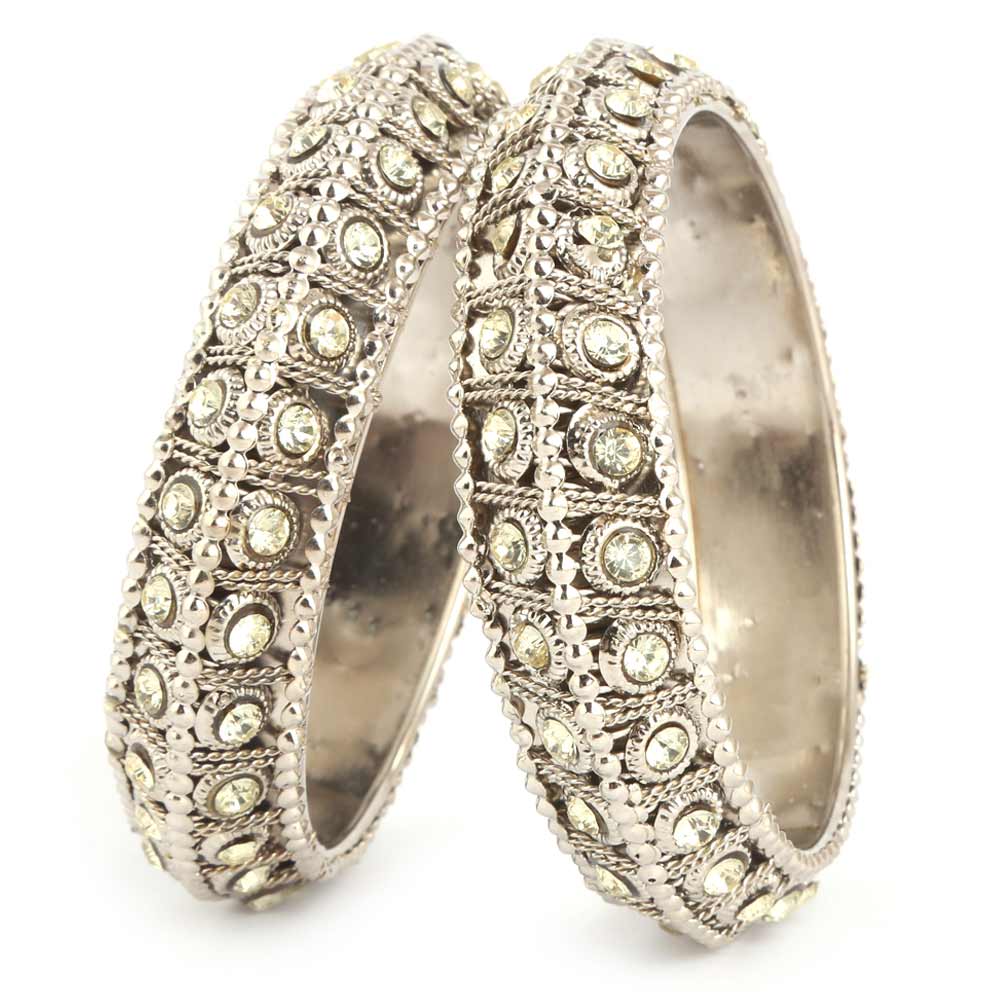Women's Fancy Bangles 2 Pcs - Silver - test-store-for-chase-value
