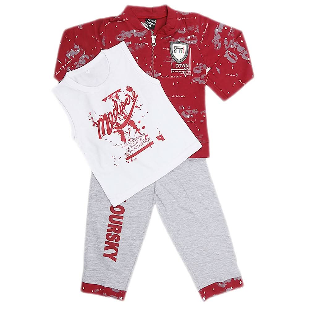 Boys Full Sleeves 3 Piece Suit - Maroon, Kids, Boys Sets And Suits, Chase Value, Chase Value
