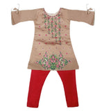 Girls Embroidered Masuri Suit 3 Pcs - Brown, Kids, Girls Sets And Suits, Chase Value, Chase Value