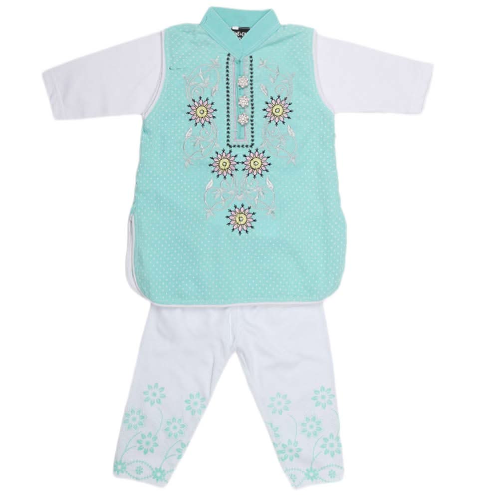 Girls Embroidered Cotton Suit 2 Pcs - Cyan, Kids, Girls Sets And Suits, Chase Value, Chase Value