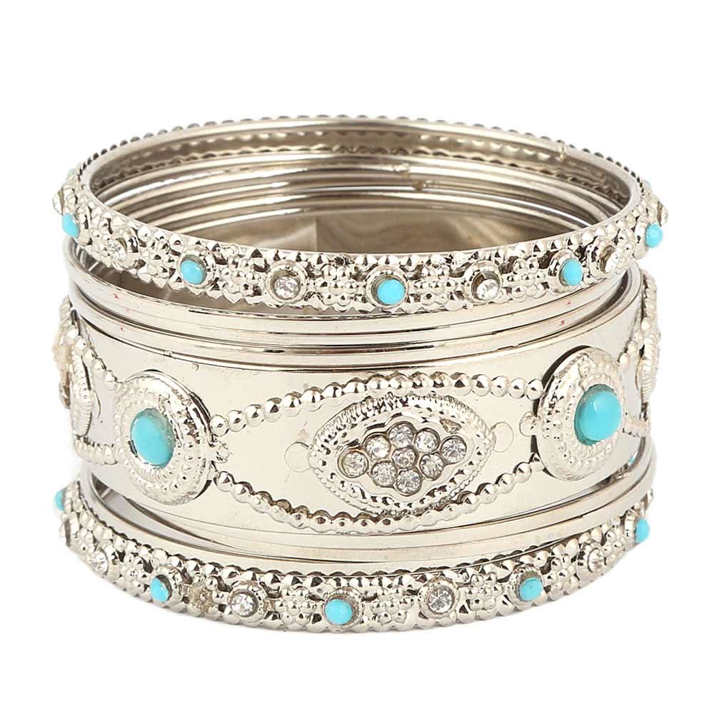 Women's Fancy Bangles 9 Pcs - Silver - test-store-for-chase-value