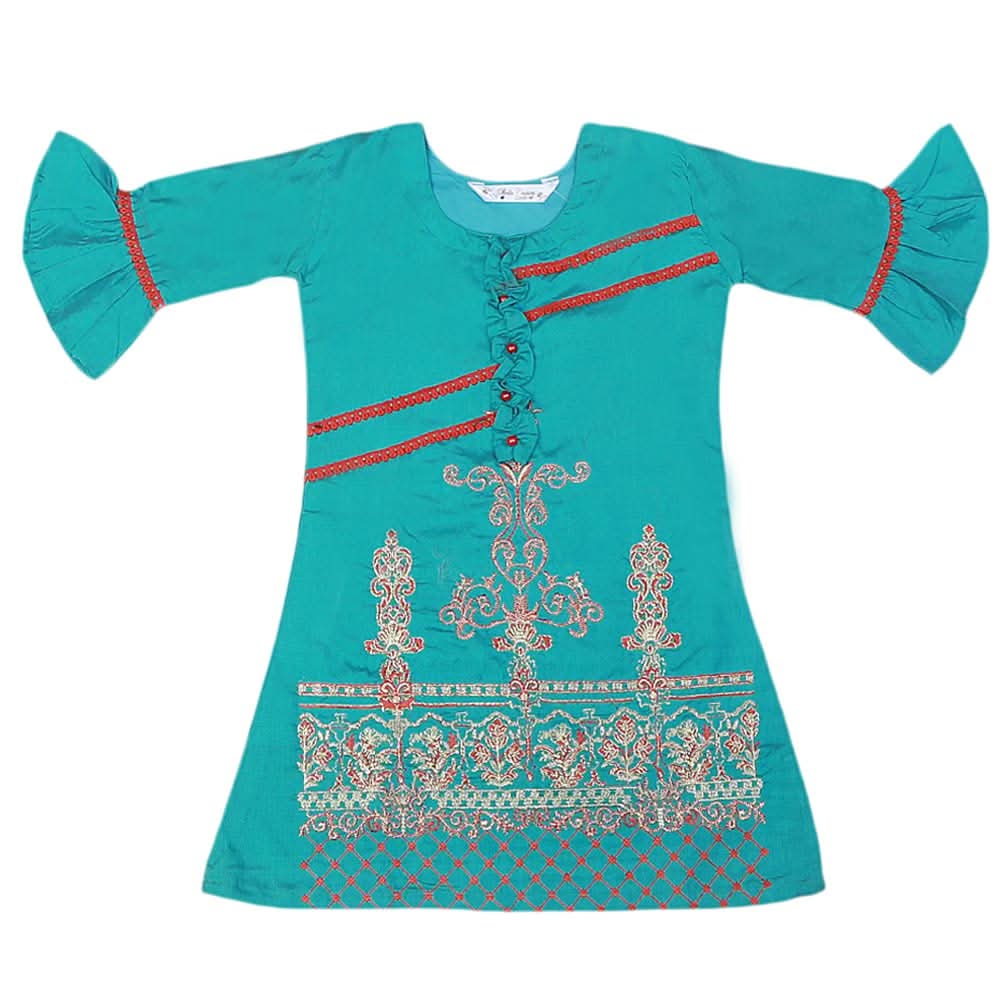 Girls Embroidered Masuri Suit 3 Pcs - Sea Green, Kids, Girls Sets And Suits, Chase Value, Chase Value