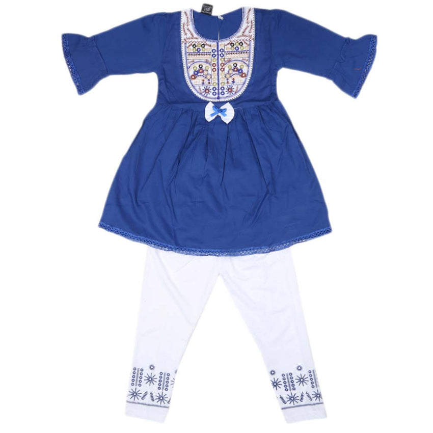 Girls Embroidered Cotton Suit 2 Pcs - Blue, Kids, Girls Sets And Suits, Chase Value, Chase Value