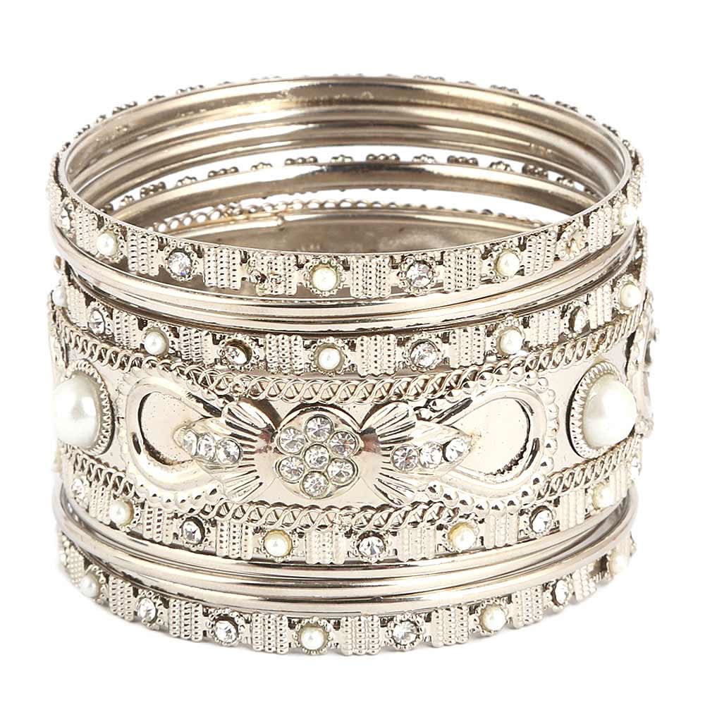 Women's Fancy Bangles 11 Pcs - Silver - test-store-for-chase-value