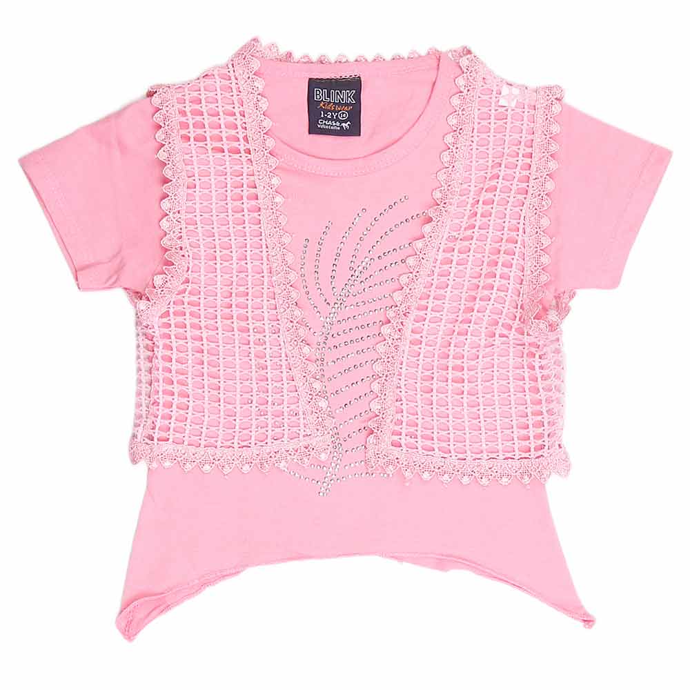 Girls Half Sleeve Fancy T-Shirt 2 Pcs - Pink, Kids, Girls T-Shirts, Chase Value, Chase Value